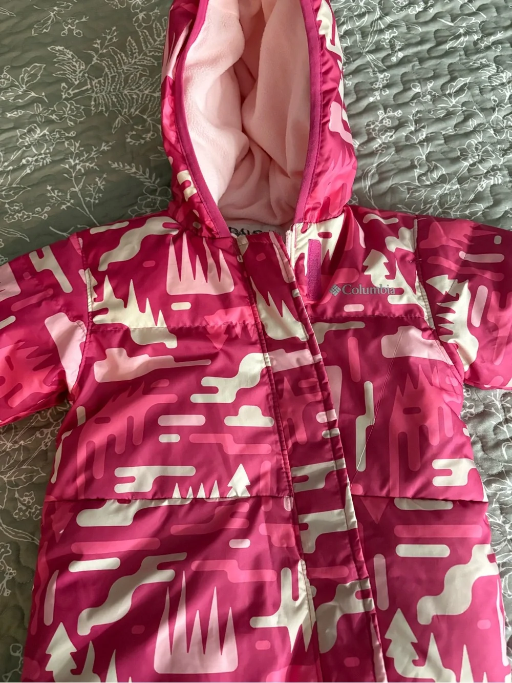Columbia Pink and Cream Patterned Kids Puffer Snowsuit